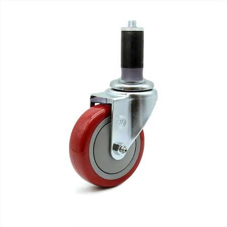 4 Inch Red Polyurethane Wheel Swivel 1-1/4 Inch Expanding Stem Caster SCC